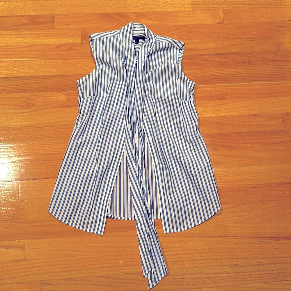Banana republic button down shirt, blue and white stripe. Optional bow in front